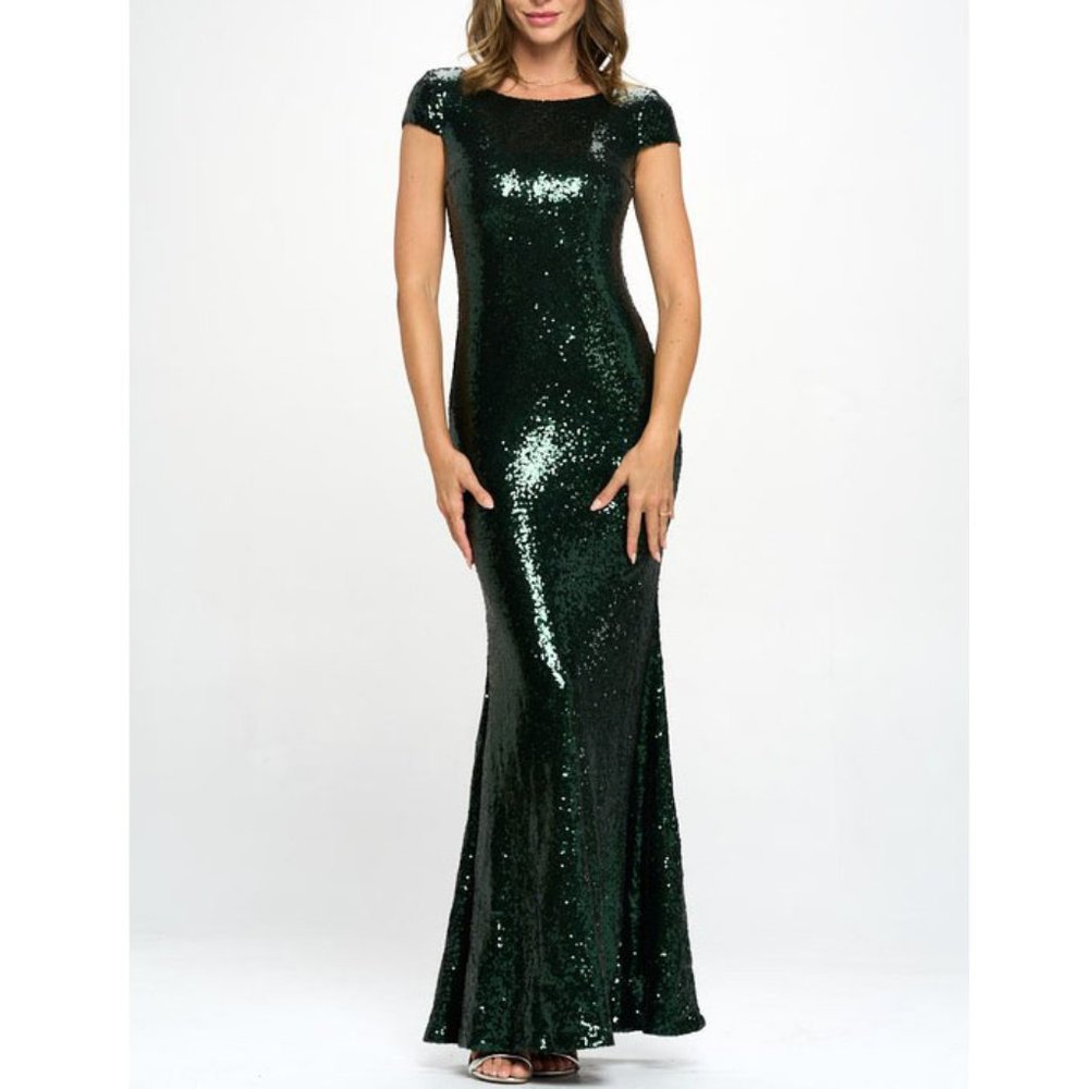 Hunter Green Sequined Short Sleeve Sequined Party Wedding guest Formal Dress 10